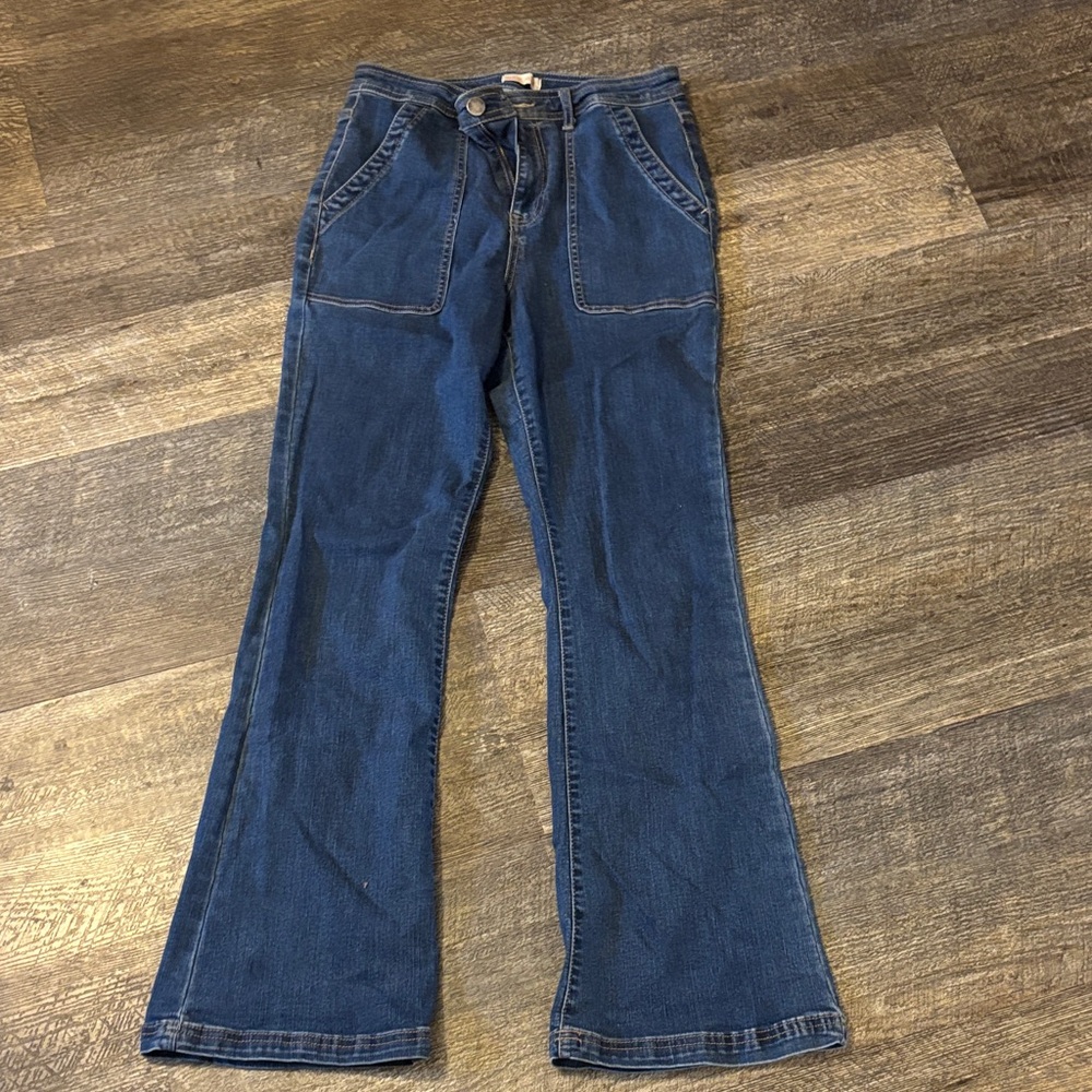 Knox Rose Indigo Wide-Leg Jeans with Front Patch Pockets